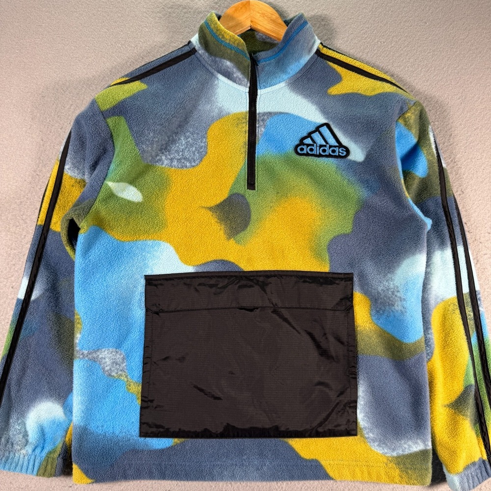 Adidas Quarter Zip Jacket Youth Large 14-16 Blue‎ Kangaroo Pocket Embroidered